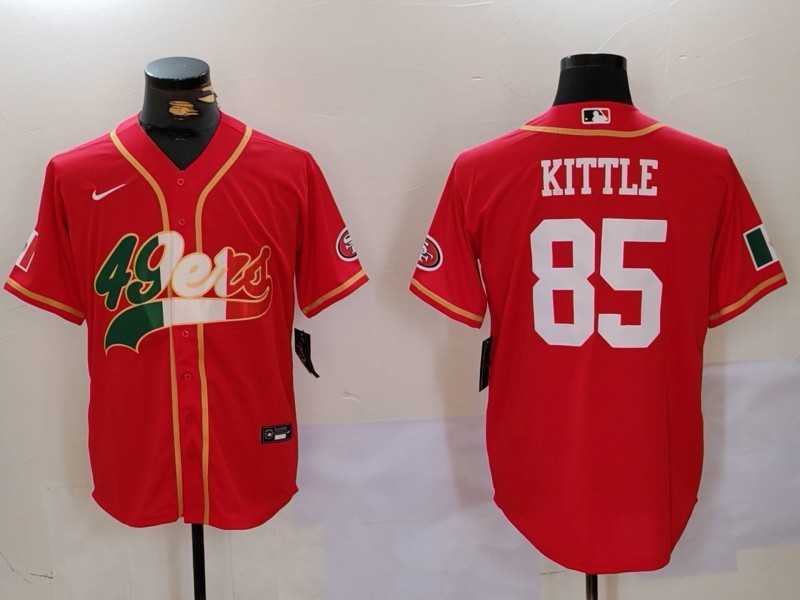 Mens San Francisco 49ers #85 George Kittle Red With Patch Cool Base Stitched Baseball Jerseys